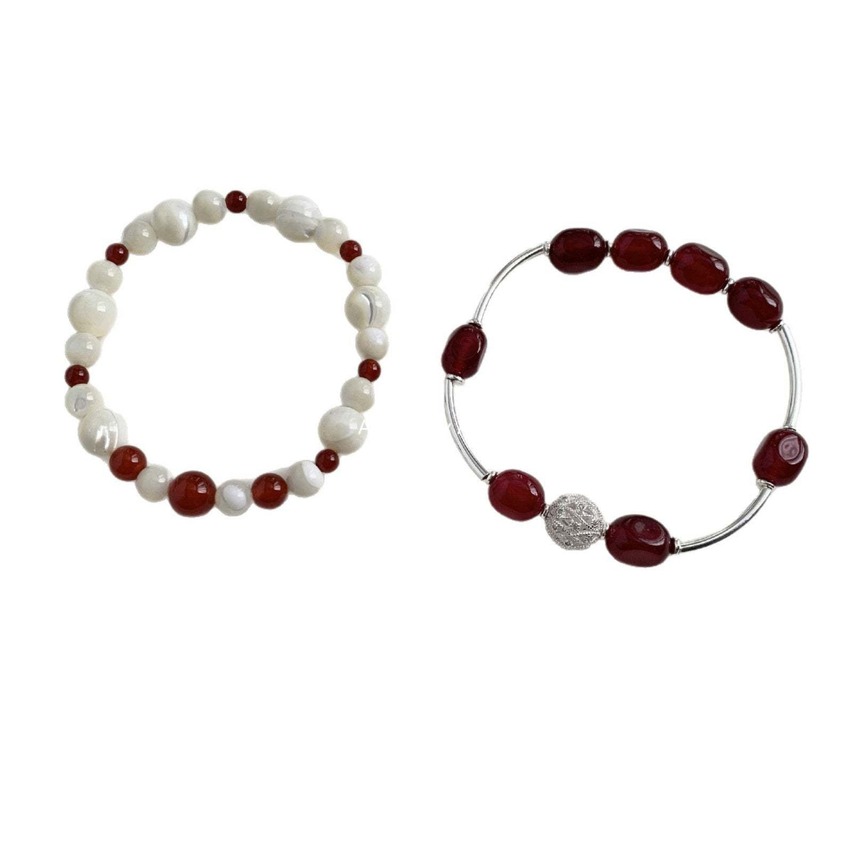 A관 - 레드 마노 칼세도니 비즈 925 실버 팔찌 [1517-1518] 25.11-3