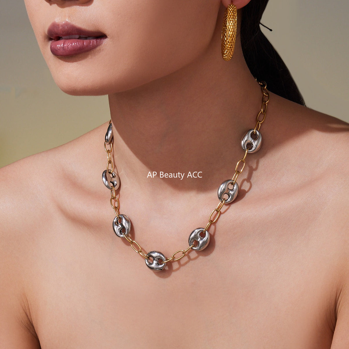 D관 - 스테인리스 스틸 투톤 더블 원형 볼드 체인 목걸이 [P1439] 25.10-1