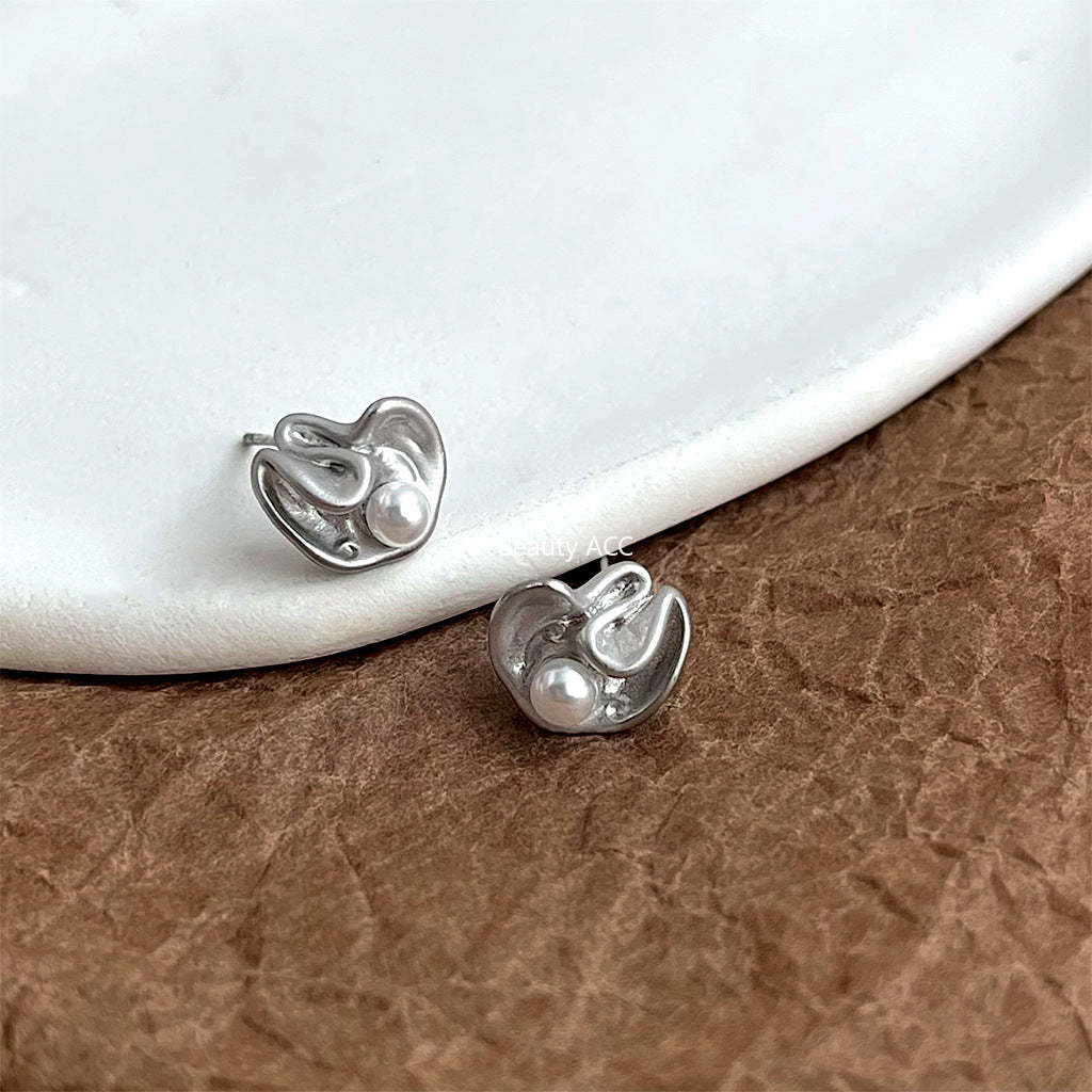 C관 - 러플 주름 진주 925 은침 귀걸이 [4714] 25.03-4