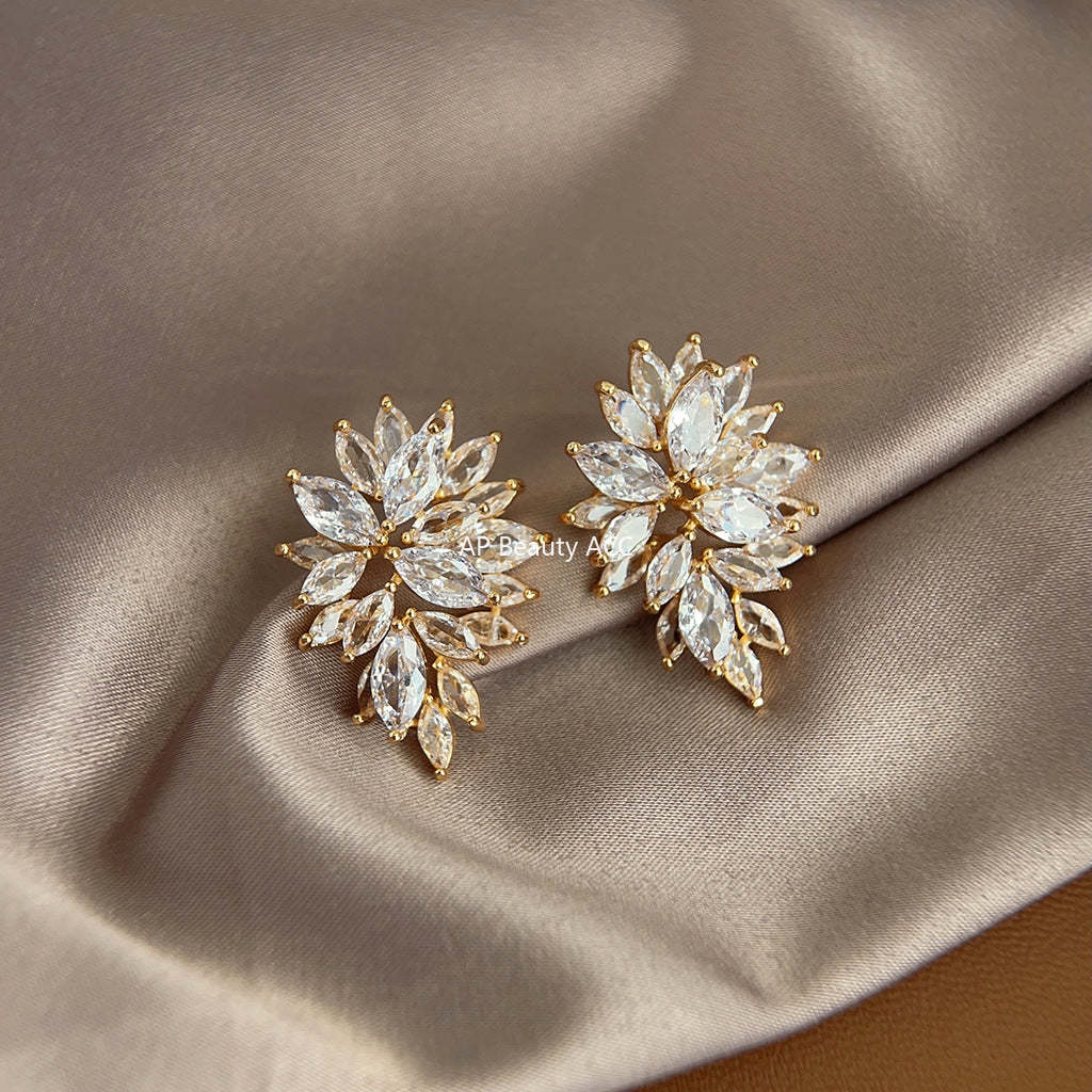 C관 - 14K 도금 고급스러운 미니 큐빅 은침 귀걸이 고급스러운 패셔너블한 밤나무 귀걸이 [3729] 24.04-2