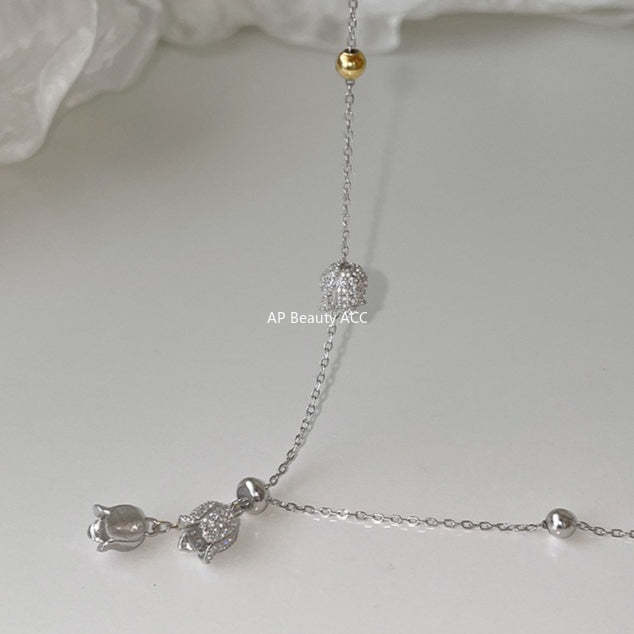 A관 - 꽃봉오리 플라워 모양 큐빅 목걸이 [XL-1220] 25.12-1