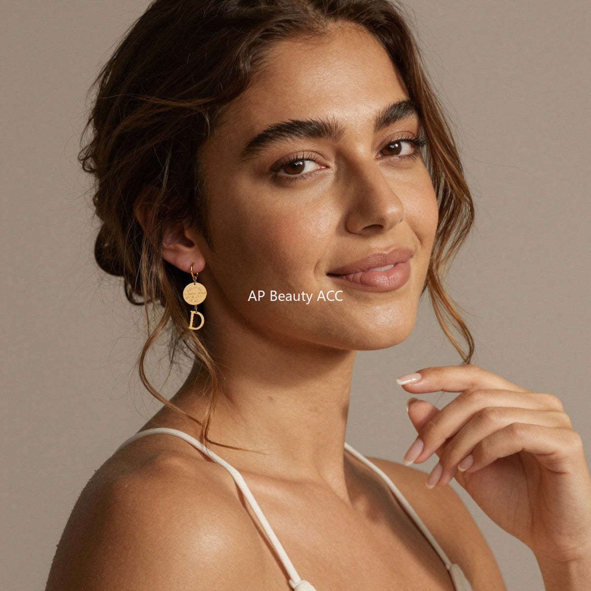 D관 - 플레이트 알파벳 D 비즈 18K 도금 스테인리스 스틸 귀걸이 [F860-F861] 25.12-2