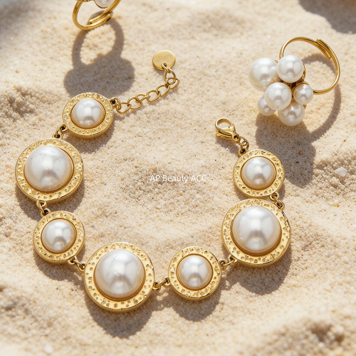 D관 - 스테인리스 스틸 18K 도금 자개 진주 라운드 레진 팔찌 반지 [TXA520-TXE520] 25.12-3