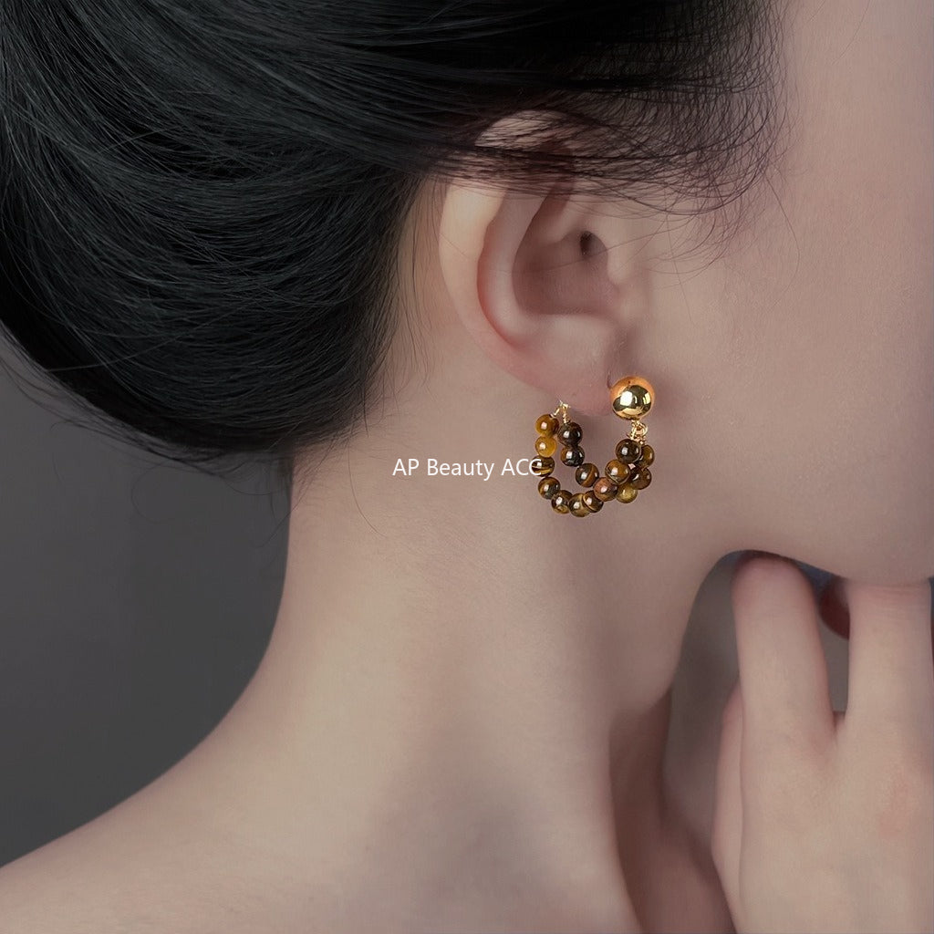 C관 - 핸드메이드 천연 호안석 더블 레이어 귀걸이 [6920] 25.10-3