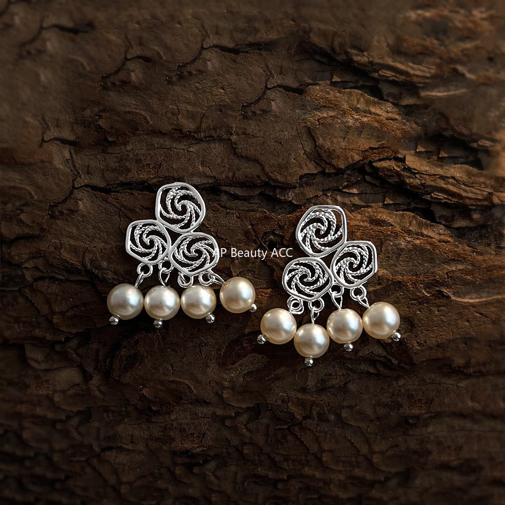 C관 - 925 은침 문양 진주 핸드메이드 귀걸이 [7058] 25.11-2
