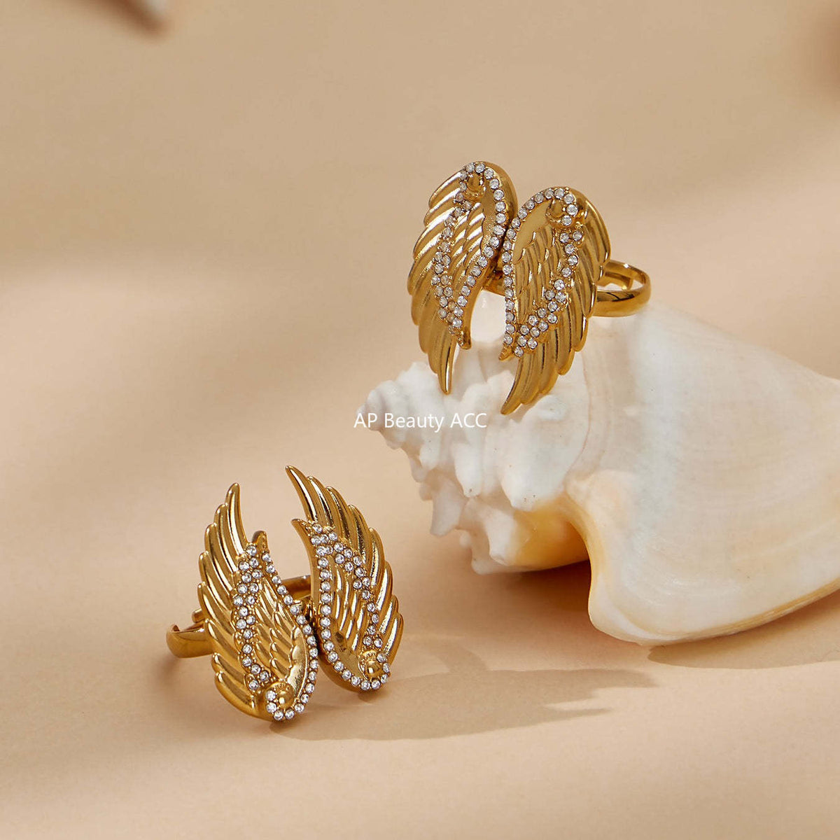 D관 - 스테인리스 스틸 18K 도금 큐빅 하트 날개 펜던트 목걸이 반지 [TXP523] 25.12-3