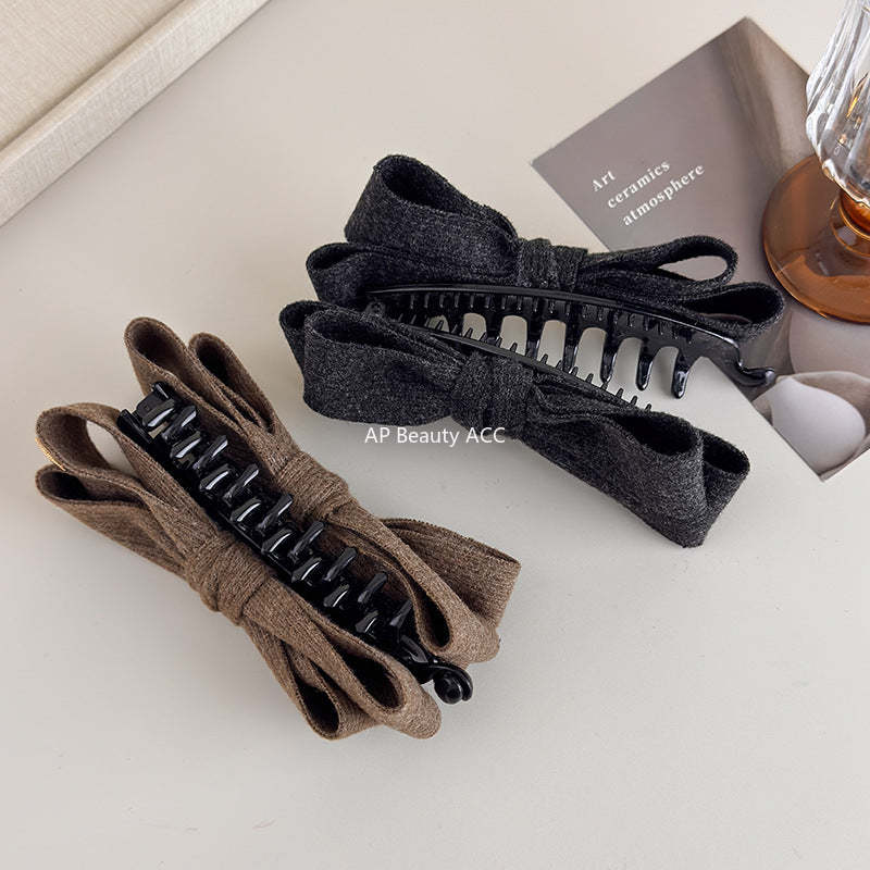 E관 - 모직 니트 소재 양면 리본 디자인 집게핀 [27708] 25.11-3