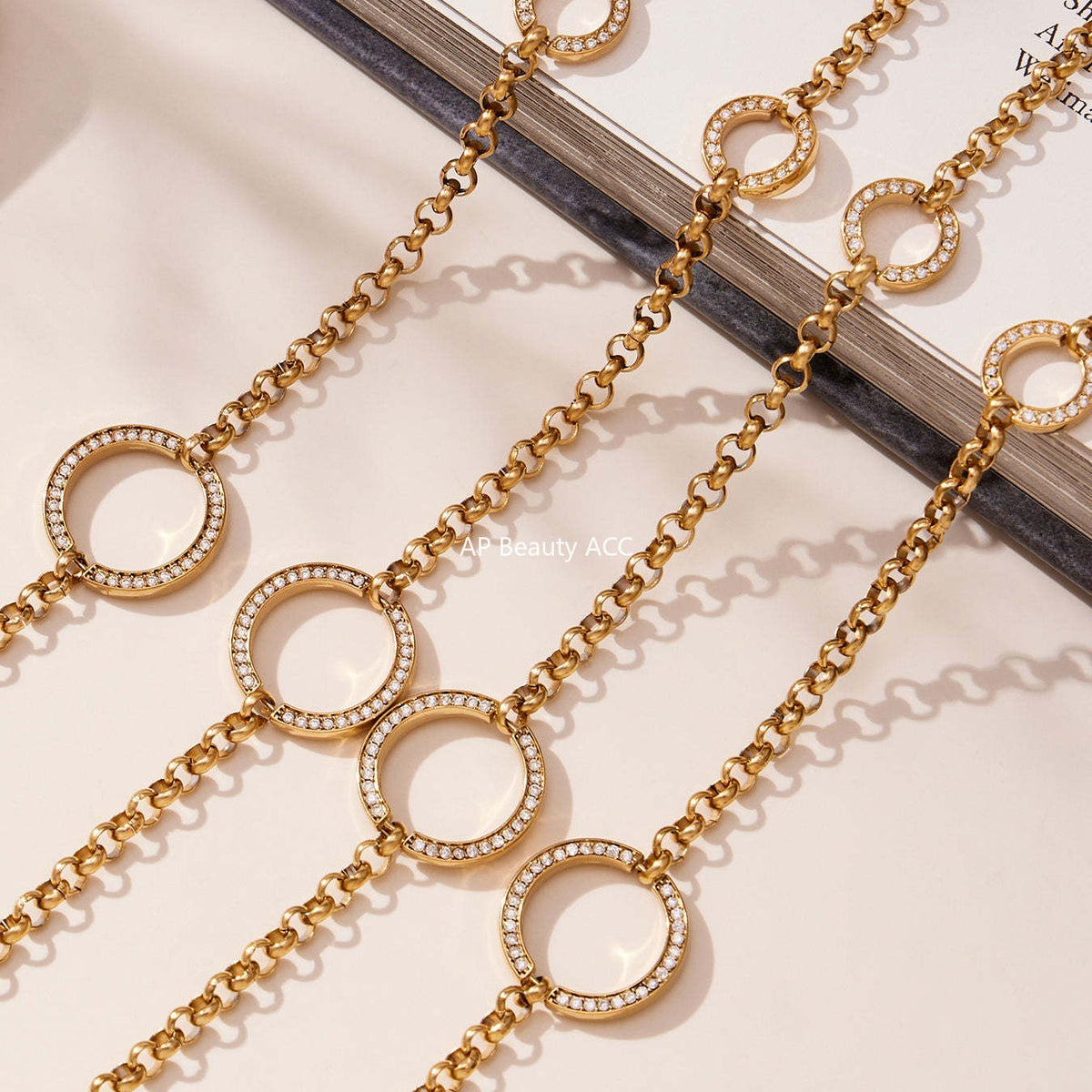 D관 - 큐빅 O체인 더블 레이어드 스테인리스 스틸 롱 목걸이 [M085] 25.11-3