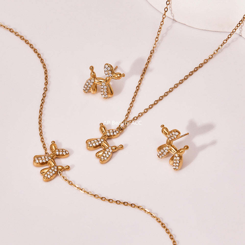 D관 - 큐빅 벌룬독 강아지 펜던트 스테인리스 목걸이 귀걸이 팔찌 [TXP469] 25.11-3