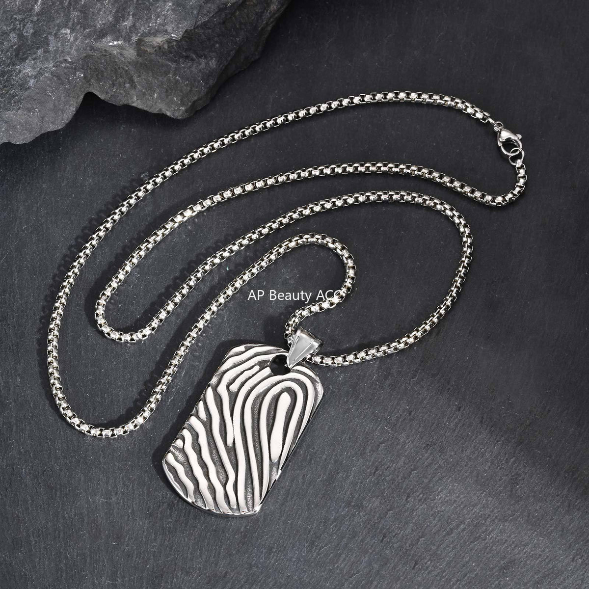 G관 - 지문 패턴 플레이트 펜던트 스테인리스 스틸 목걸이 [PN-2243] 25.12-2