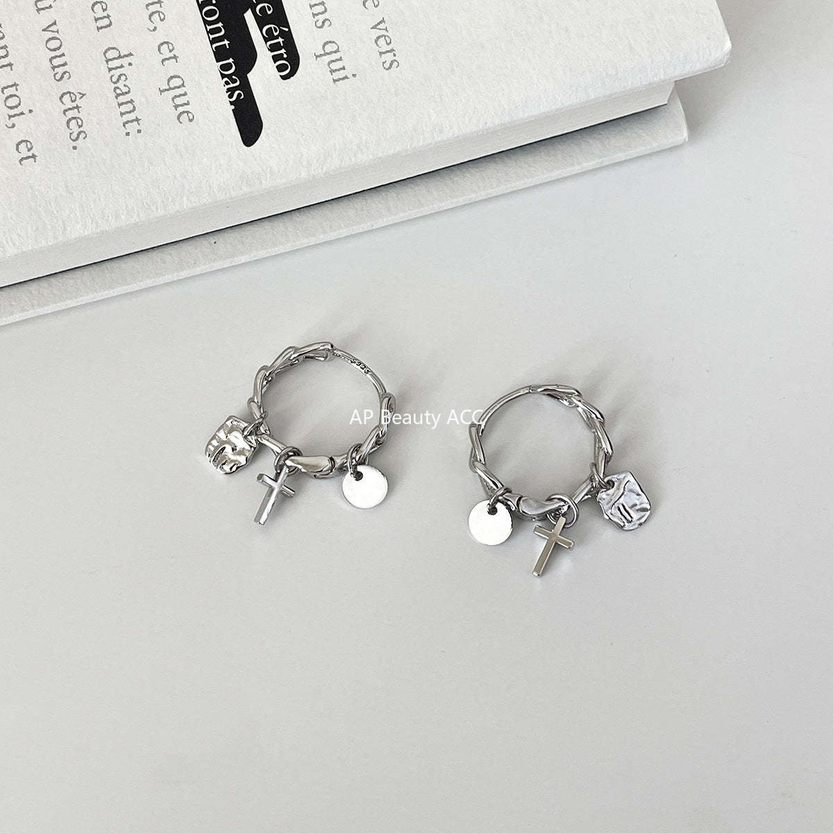 A관 - 925 은침 십자가 드롭 링 귀걸이 [EH-4270] 25.11-4