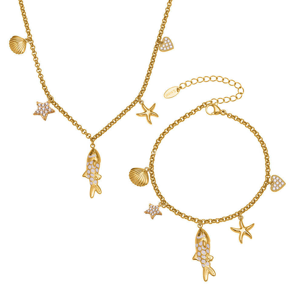 D관 - 스테인리스 스틸 별 물고기 큐빅 펜던트 목걸이 팔찌 [TXP484] 25.11-4