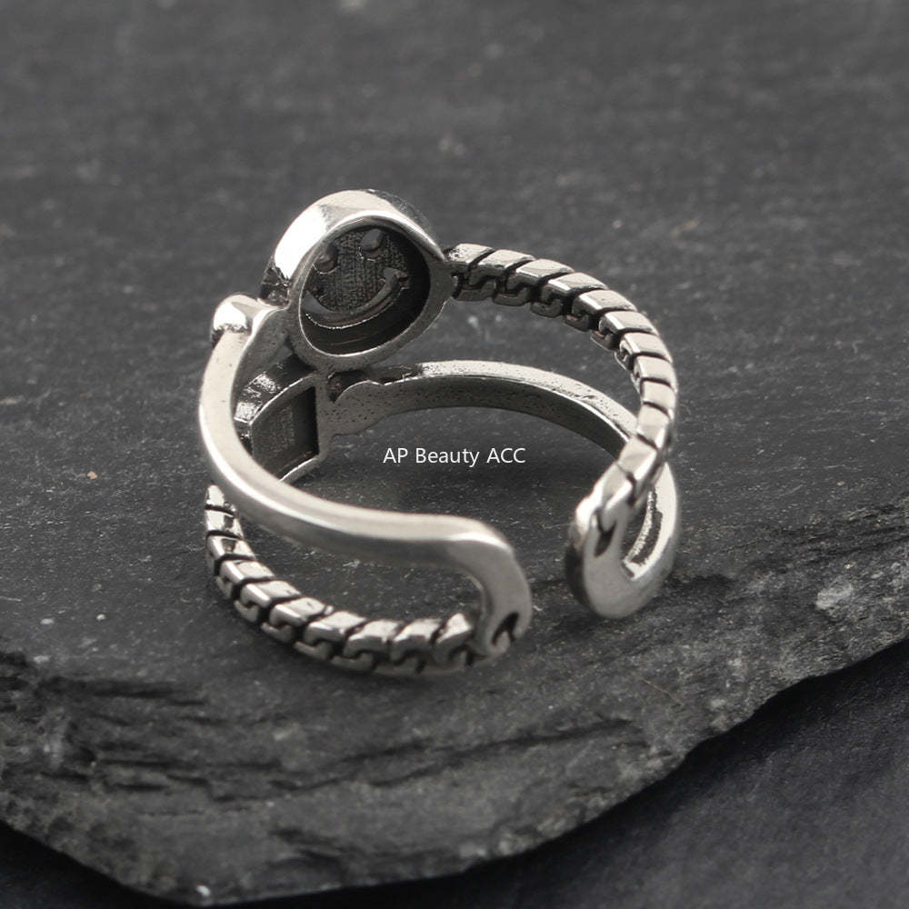 G관 - 빈티지 실버 스마일 스마일 페이스 라인 반지 [J2520] 25.09-4