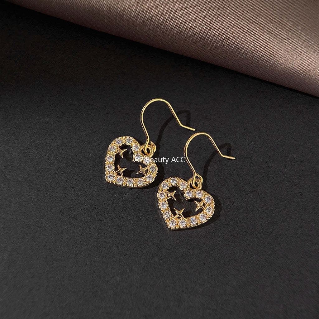 C관 - 업그레이드 18K 도금 큐빅 미니 하트 은침 귀걸이 [3715] 24.04-4