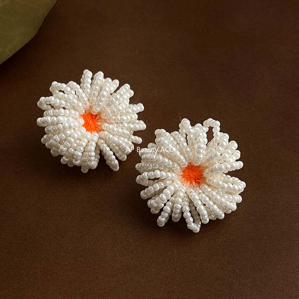 C관 - 패브릭 플라워 비즈 은침 귀걸이 [5677] 25.03-1