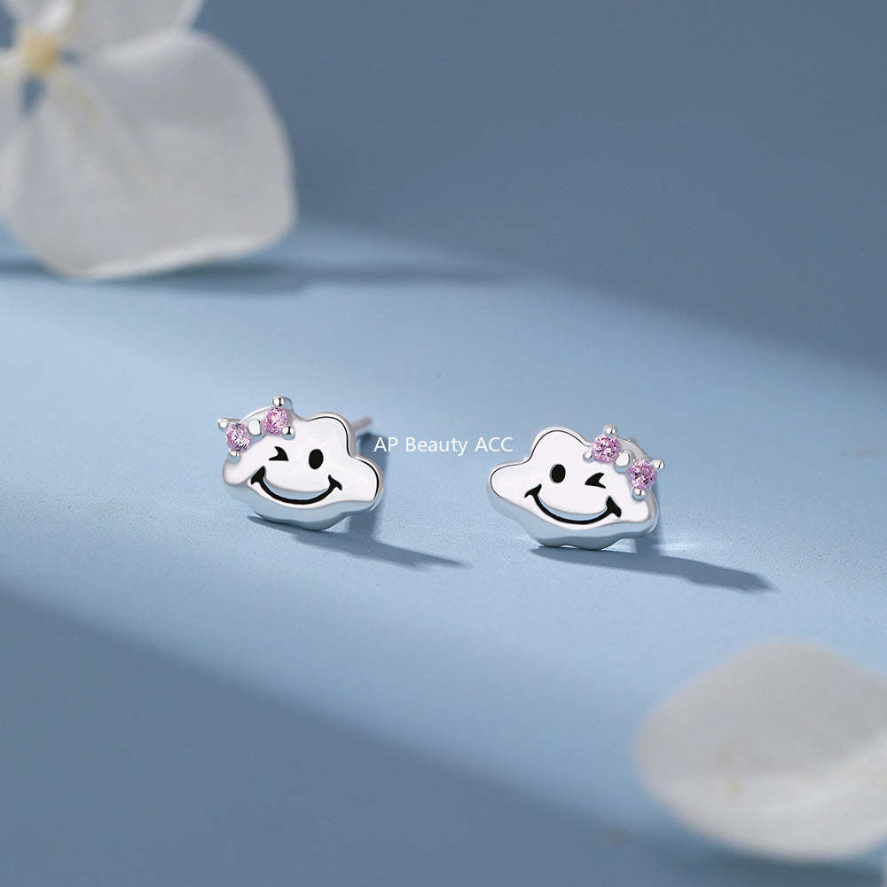 B관 - 999 실버 구름 모양 스마일 귀걸이 [YC3703E_1] 25.12-2