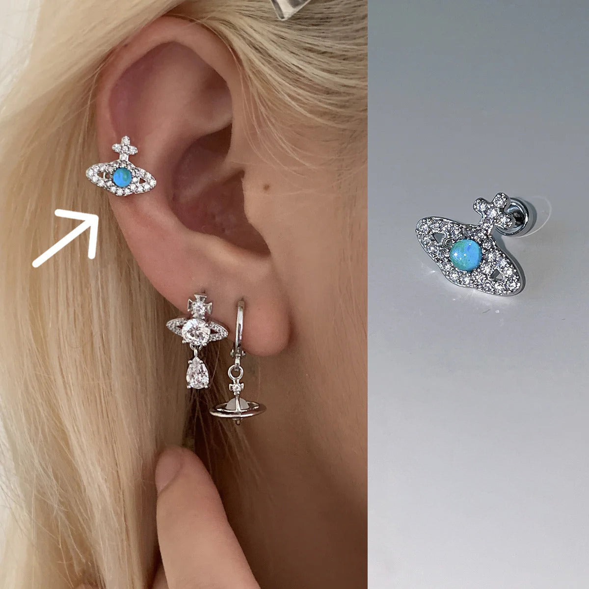 A관 - 큐빅 행성 티타늄 스틸 피어싱 귀걸이 [EH-4347] 25.12-1