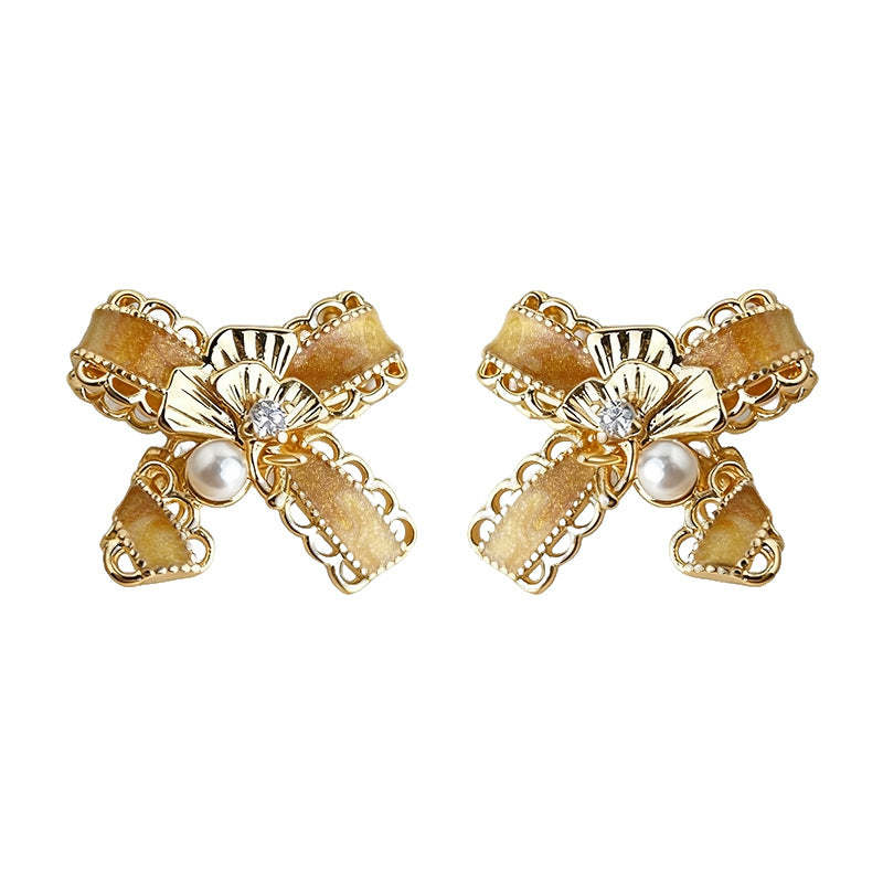 C관 - 리본 레이스 은행잎 디자인 925 은침 귀걸이 [7192] 25.12-1