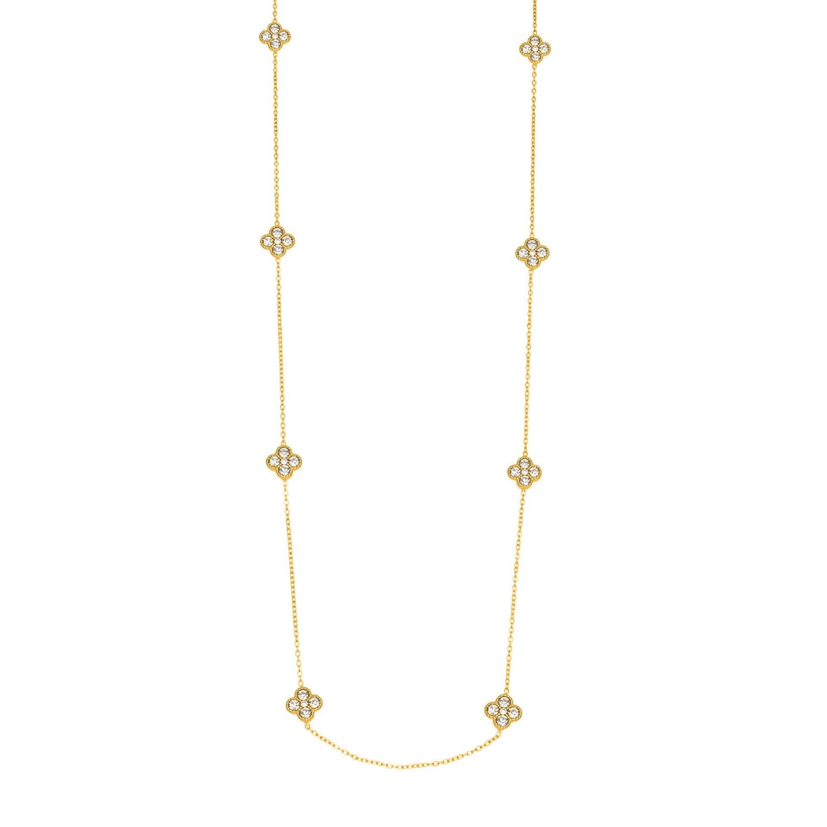 D관 - 클로버 플라워 풀큐빅 스테인리스 스틸 롱 목걸이 [M086] 25.11-3