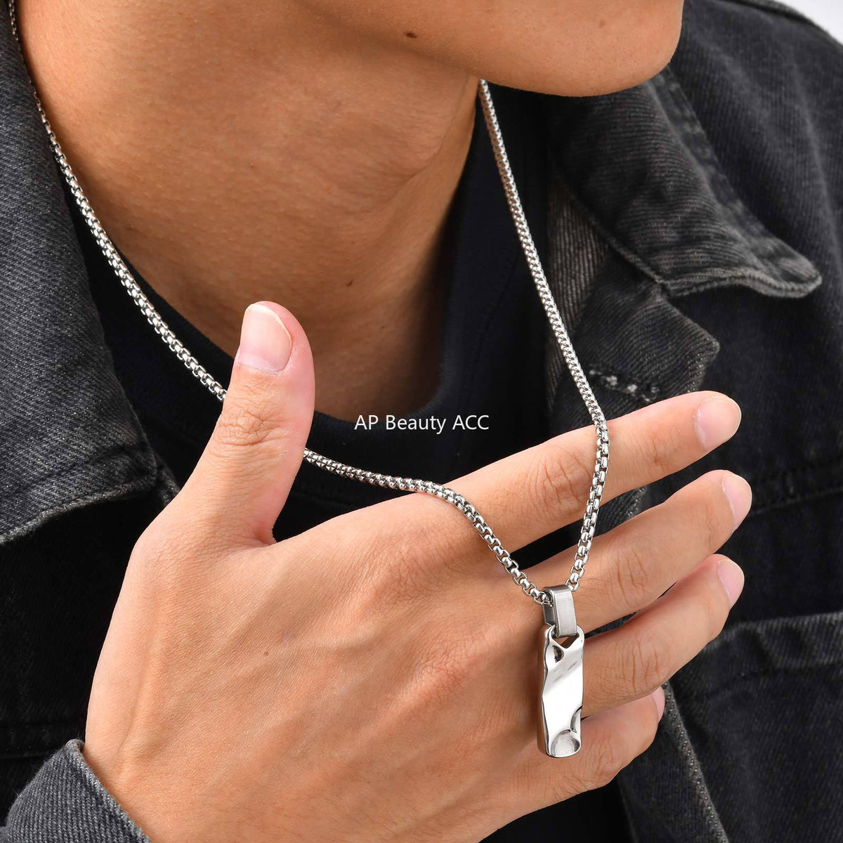 G관 - 입체 직사각 펜던트 스테인리스 스틸 목걸이 [PN-2272] 25.12-2