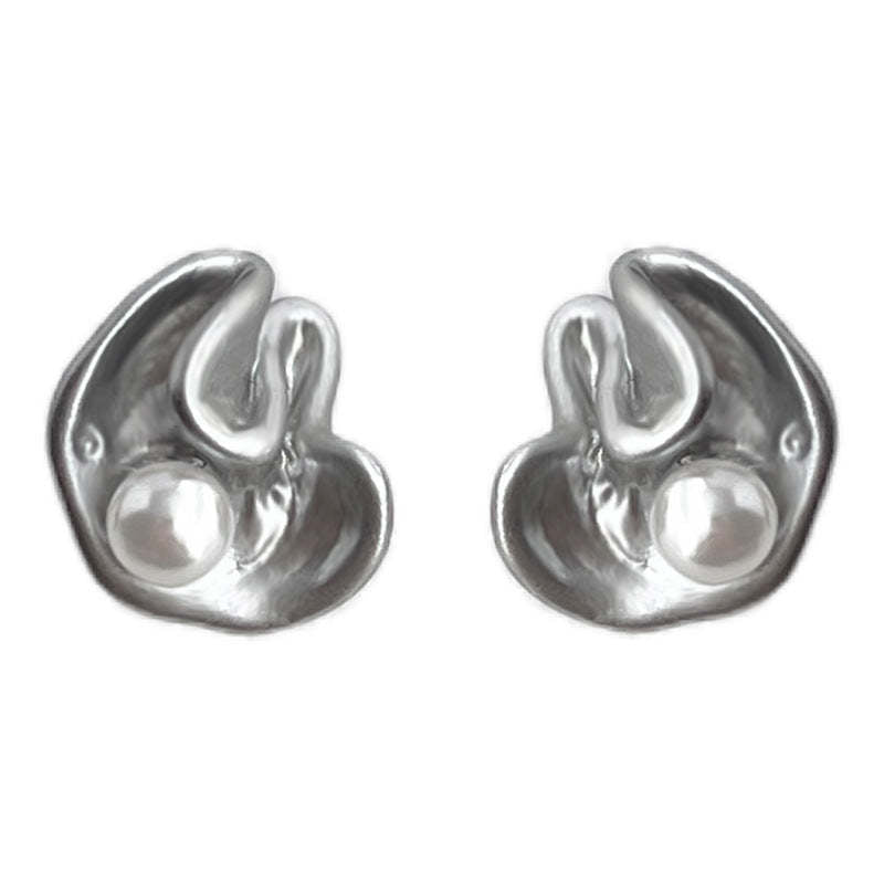 C관 - 러플 주름 진주 925 은침 귀걸이 [4714] 25.03-4