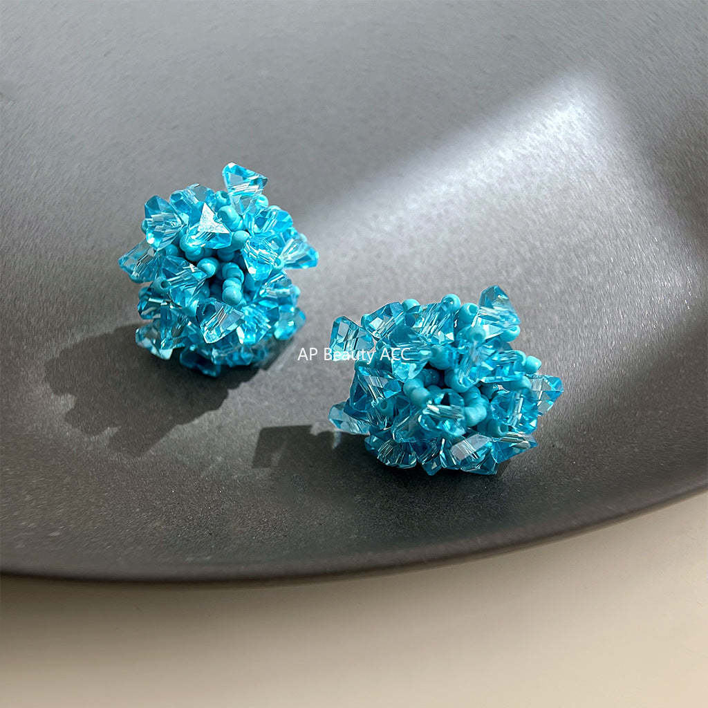 C관 - 블루 수국 글라스 크리스탈 핸드메이드 은침 귀걸이 [5857] 25.04-3