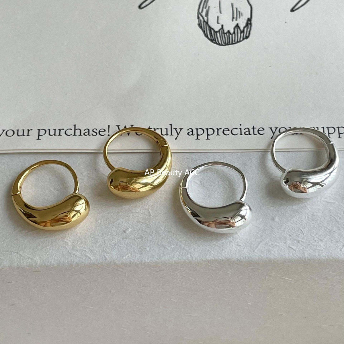 F관 - 925 실버 물방울 디자인 후프 귀걸이 [C1416] 25.11-1