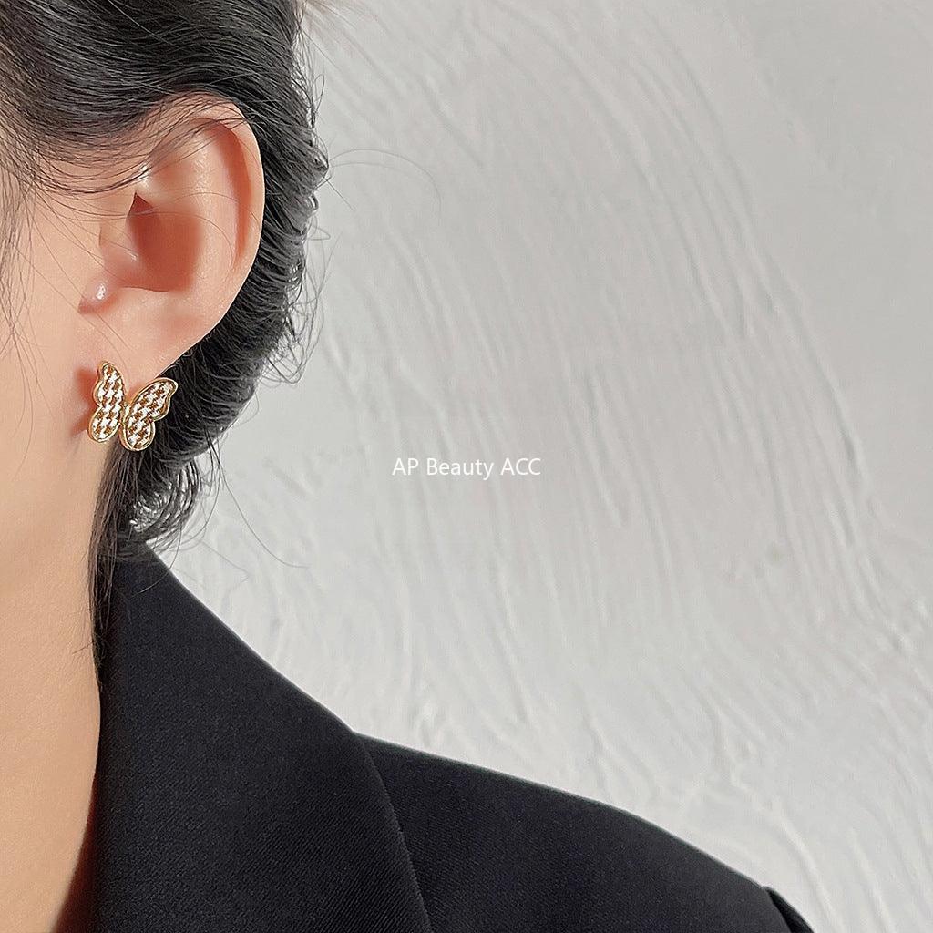 C관 - 작은 체크무늬 리본 디자인 패브릭 고급스러운 은침 귀걸이 [629] 24.03-4