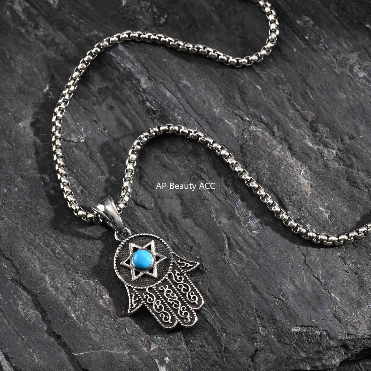 G관 - 스테인리스 터키석 파티마의 손 함사 펜던트 목걸이 [PN-2232] 25.11-1