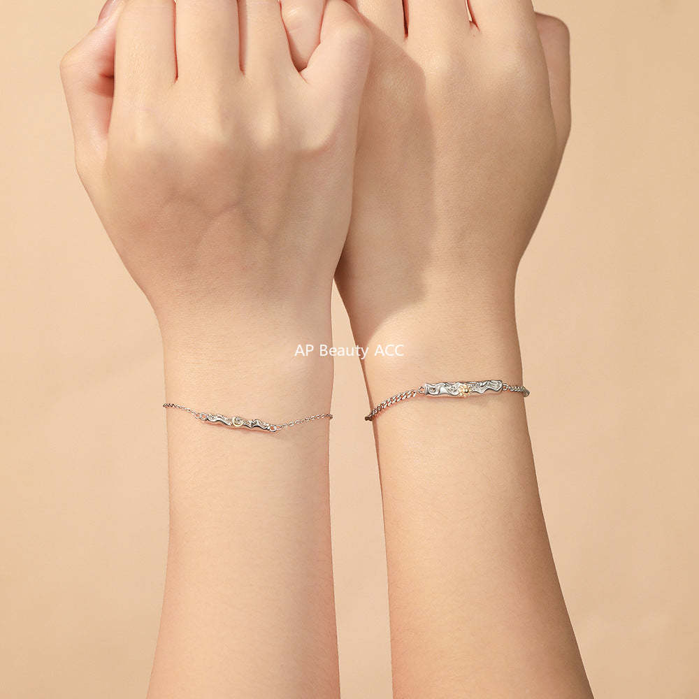 B관 - 925실버 용암 텍스처 달 별 커플 팔찌 [YC5153SL_1] 25.11-4