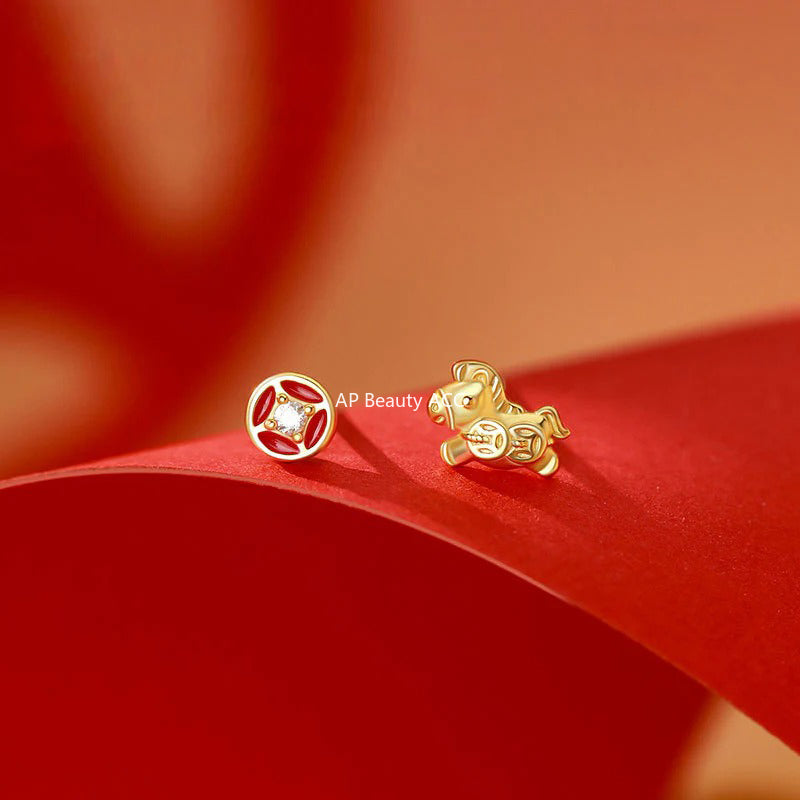 B관 - 999 실버 말 동전 디자인 귀걸이 목걸이 반지 [YC3989E_1 YC10302E_1 YC2294N_1] 25.11-2