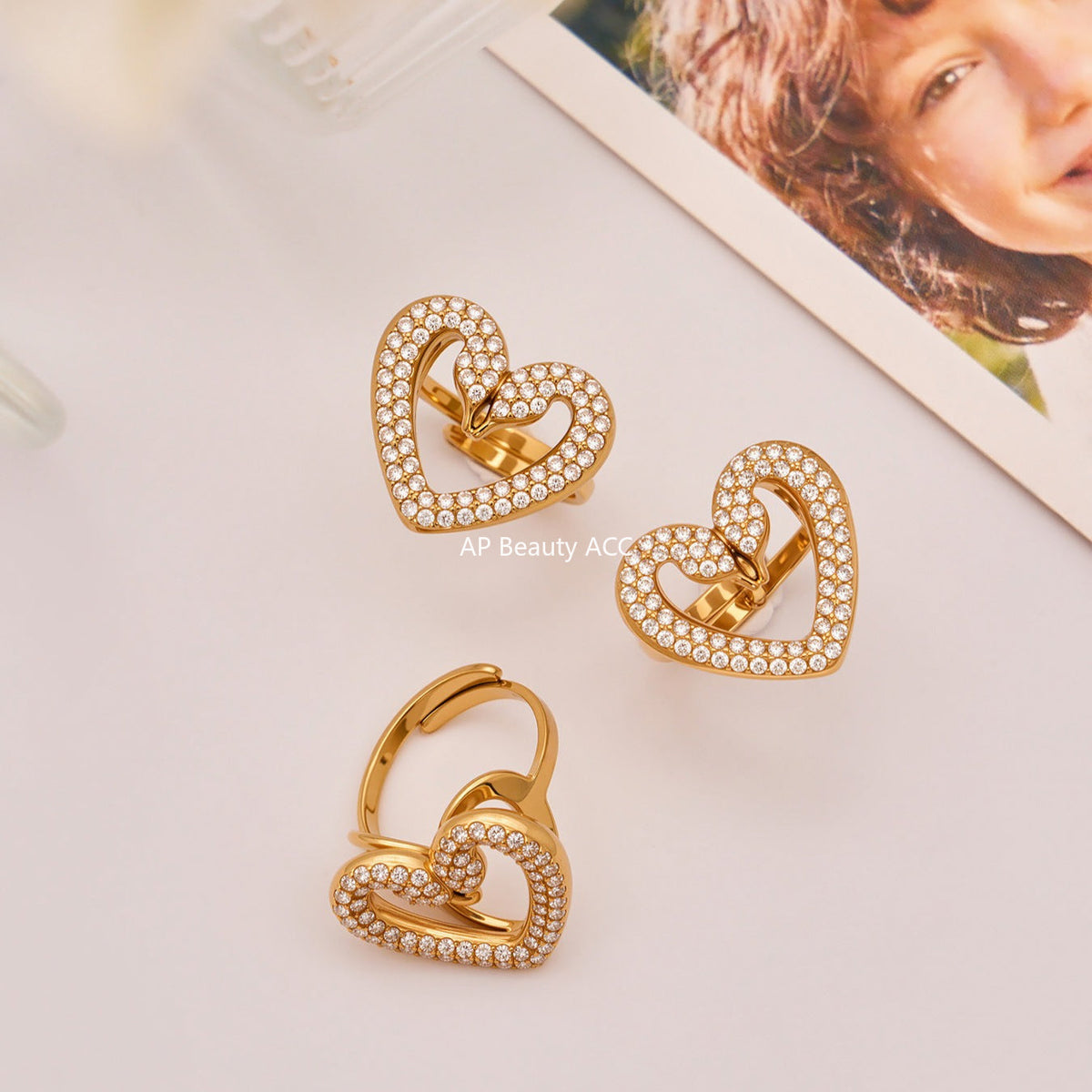 D관 - 스테인리스 스틸 풀큐빅 더블 스완 하트 목걸이 팔찌 반지 귀걸이 [TXP431] 25.10-3