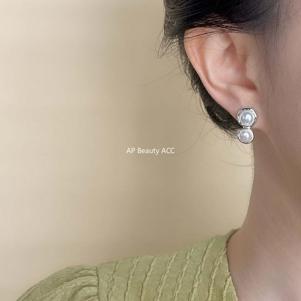 C관 - 925 은침 디자이너 진주 백금 도금 귀걸이 [4741] 24.10-4