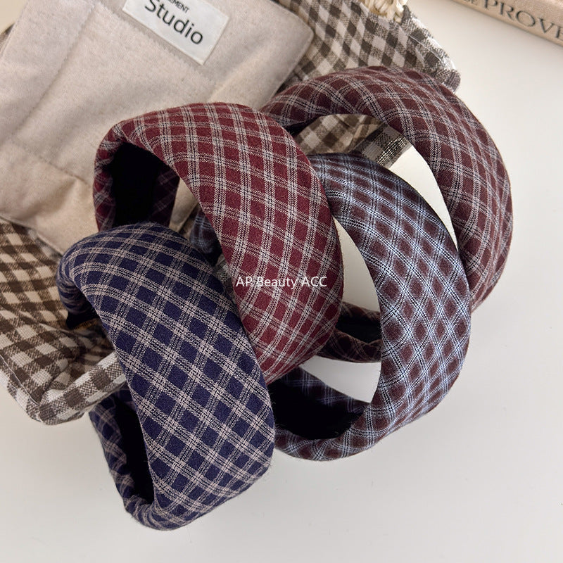 E관 - 체크 패브릭 와이드 스펀지 머리띠 [27525] 25.10-1