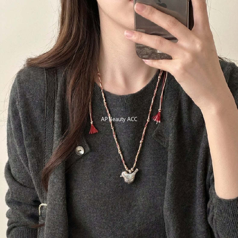 A관 - 925 실버 새 모양 펜던트 스트랩 목걸이 [1633] 25.12-3