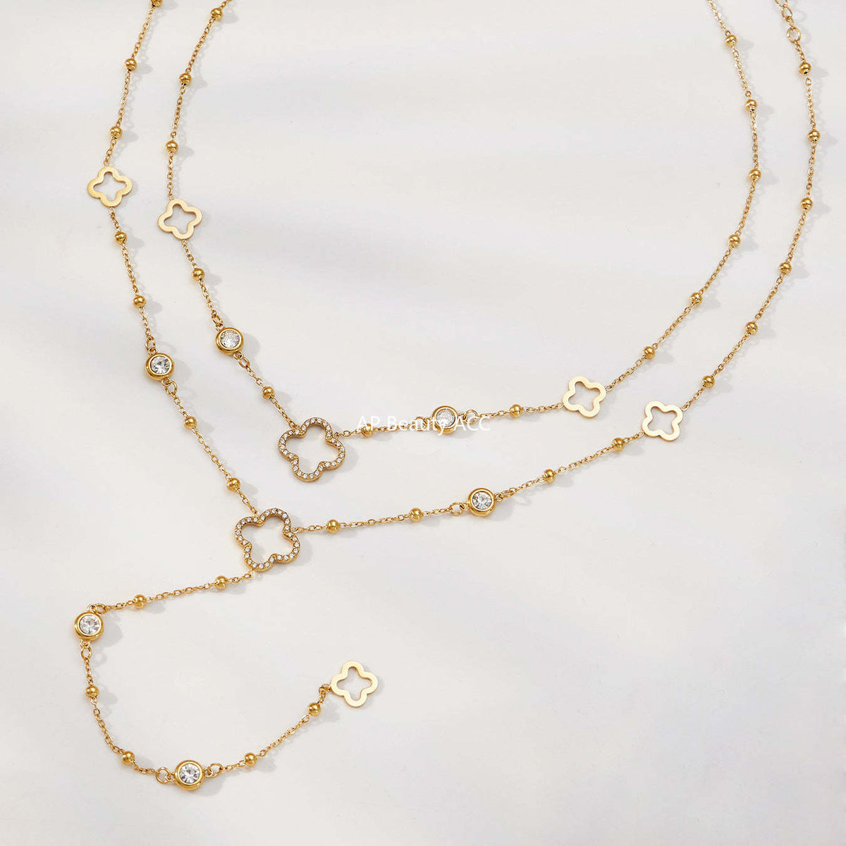 D관 - 스테인리스 스틸 18K 도금 클로버 큐빅 Y자 목걸이 [P664] 25.12-3