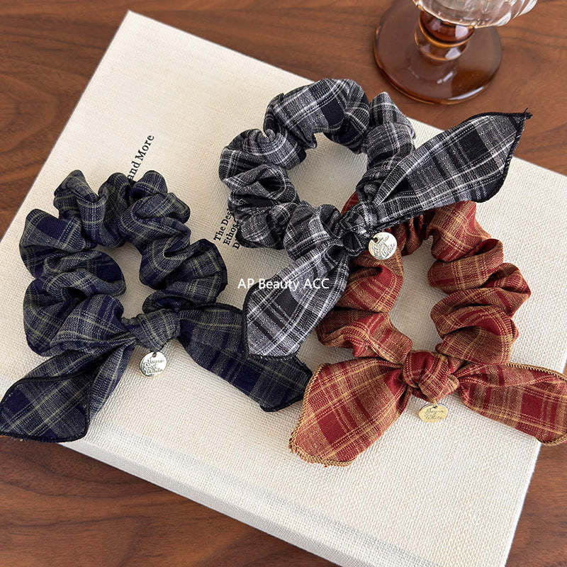 E관 - 레트로 체크 리본 머리끈 모양 곱창 헤어밴드 [27646] 25.11-1