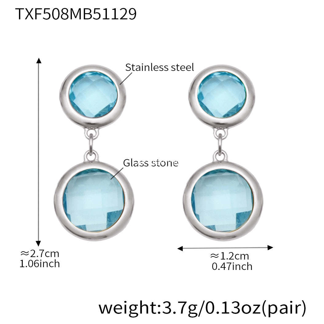 D관 - 스테인리스 스틸 풀 큐빅 글라스 스톤 18K도금 팔찌 귀걸이 [TXE508] 25.12-1