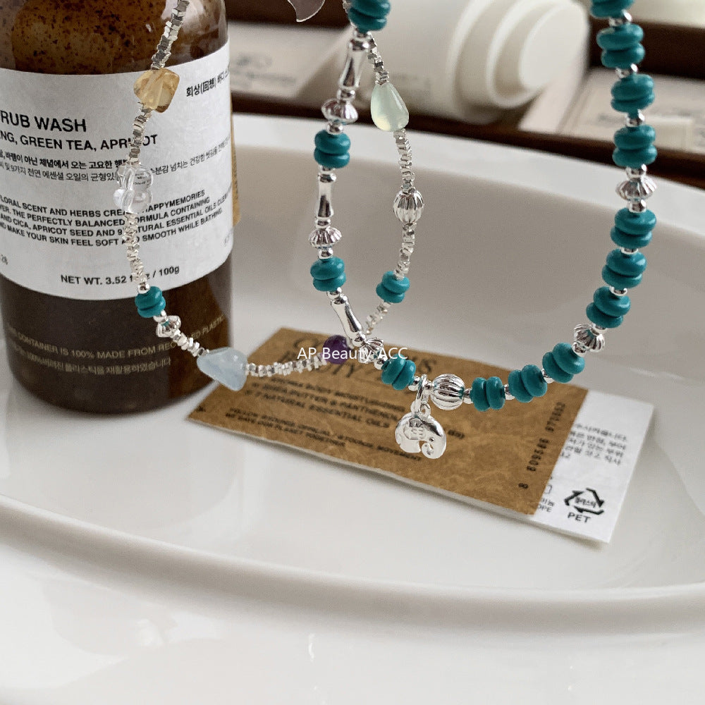 A관 - 925 실버 코끼리 펜던트 천연석 비즈 팔찌 [1547-1548] 25.11-2