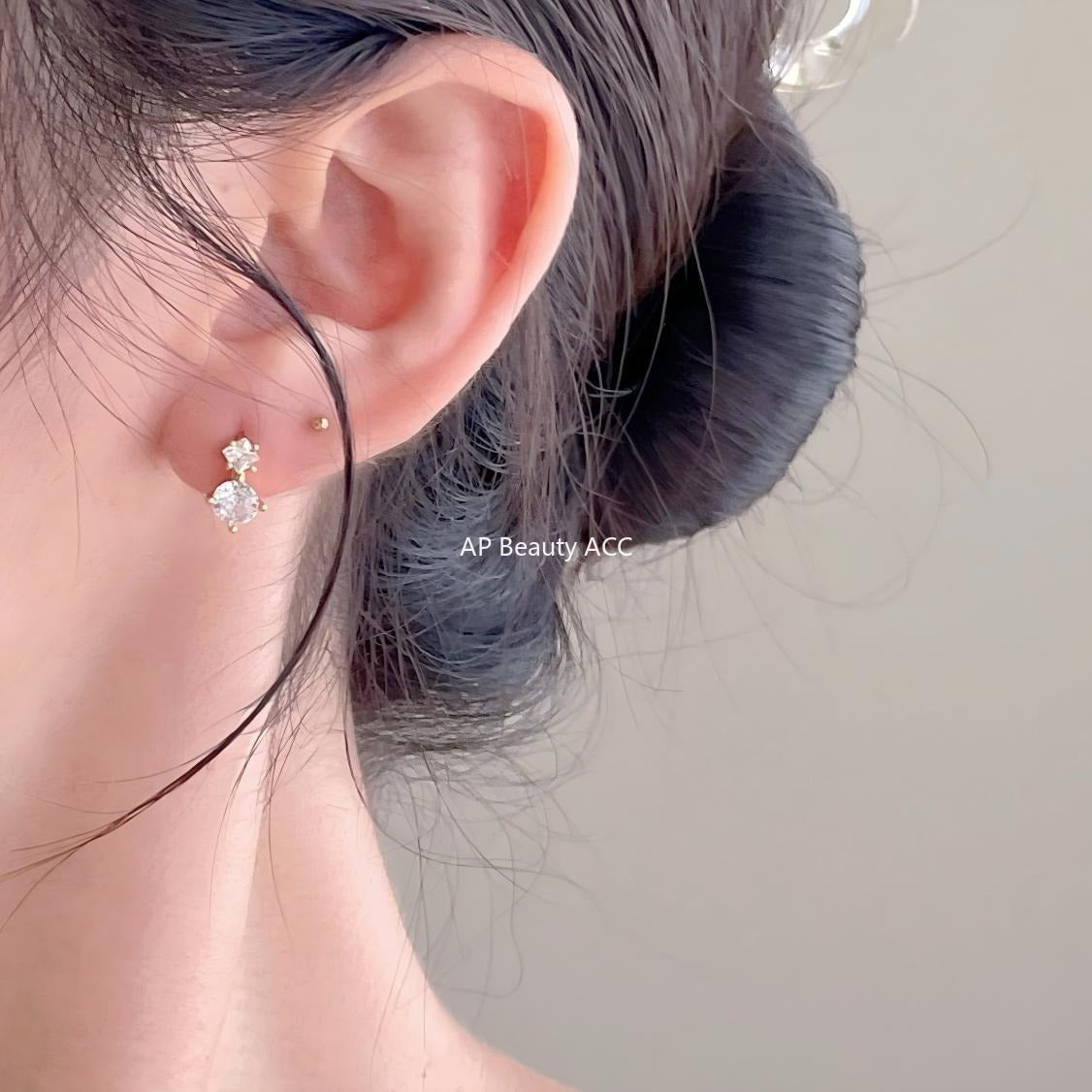 F관 - 925 실버 큐빅 디자인 링 귀걸이 [C1419] 25.11-1