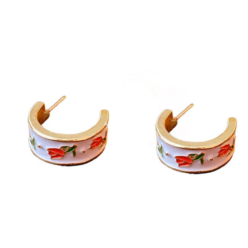 C관 - 오일 코팅 튤립 플라워 디자인 프렌치 레트로 실버 귀걸이 [E8321] 24.03-2