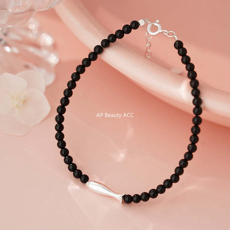 B관 - 999 실버 물고기 흑요석 비즈 팔찌 [YC5314SL_1] 25.10-5