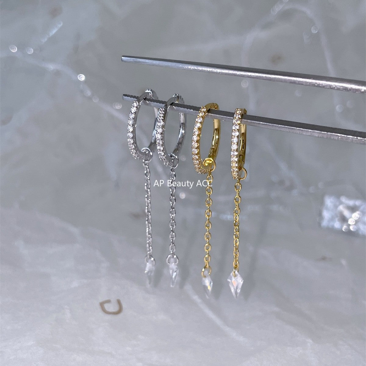 A관 - 925 은침 마름모 드롭 큐빅 디자인 귀걸이 [EH-4181] 25.10-3