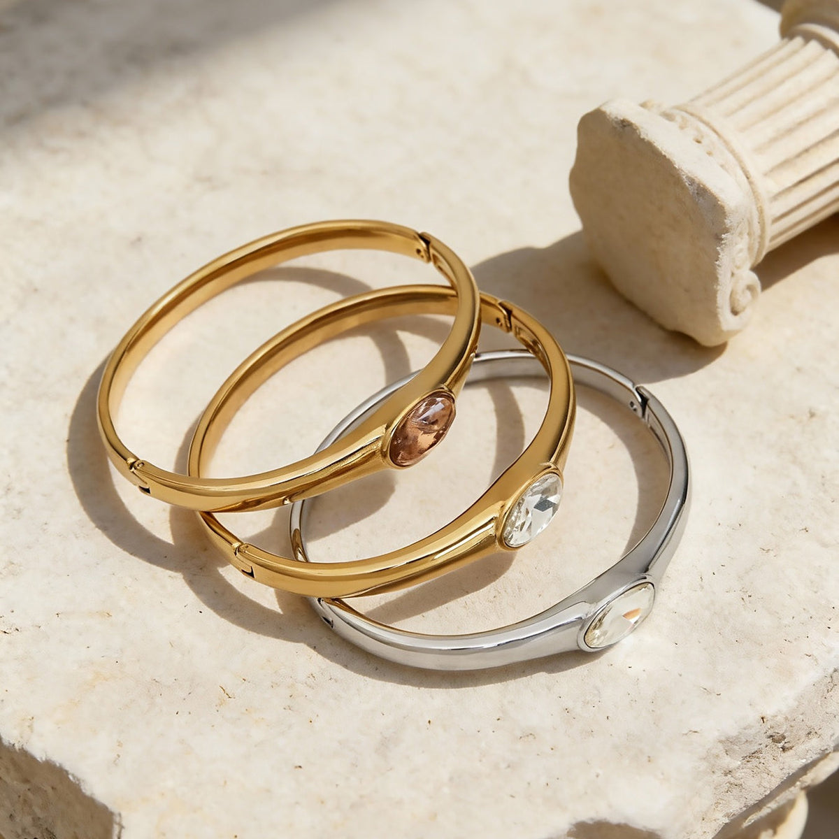 D관 - 스테인리스 스틸 18K 도금 큐빅 버클 팔찌 [Z525-Z527] 25.12-3