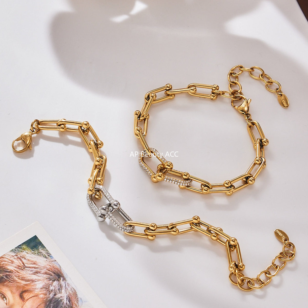 D관 - 스테인리스 스틸 18K 도금 말굽 버클 큐빅 목걸이 팔찌 귀걸이 [TXP434-TXE434-TXF434] 25.10-3