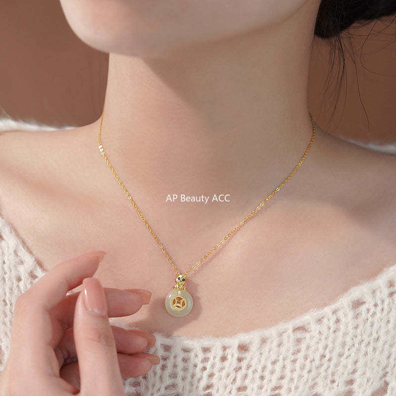 B관 - 925 실버 말 동전 디자인 백옥 목걸이 [YC3569N_1] 25.12-2