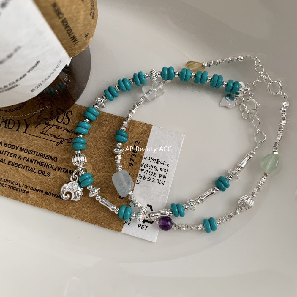 A관 - 925 실버 코끼리 펜던트 천연석 비즈 팔찌 [1547-1548] 25.11-2