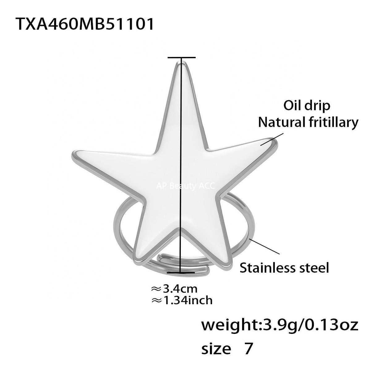 D관 - 스테인리스 18K 도금 천연 자개 대형 오각별 반지 귀걸이 [TXF460] 25.11-1
