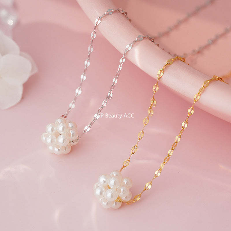 B관 - 925 실버 플라워 진주 볼 목걸이 [YC2663N_1] 25.09-4