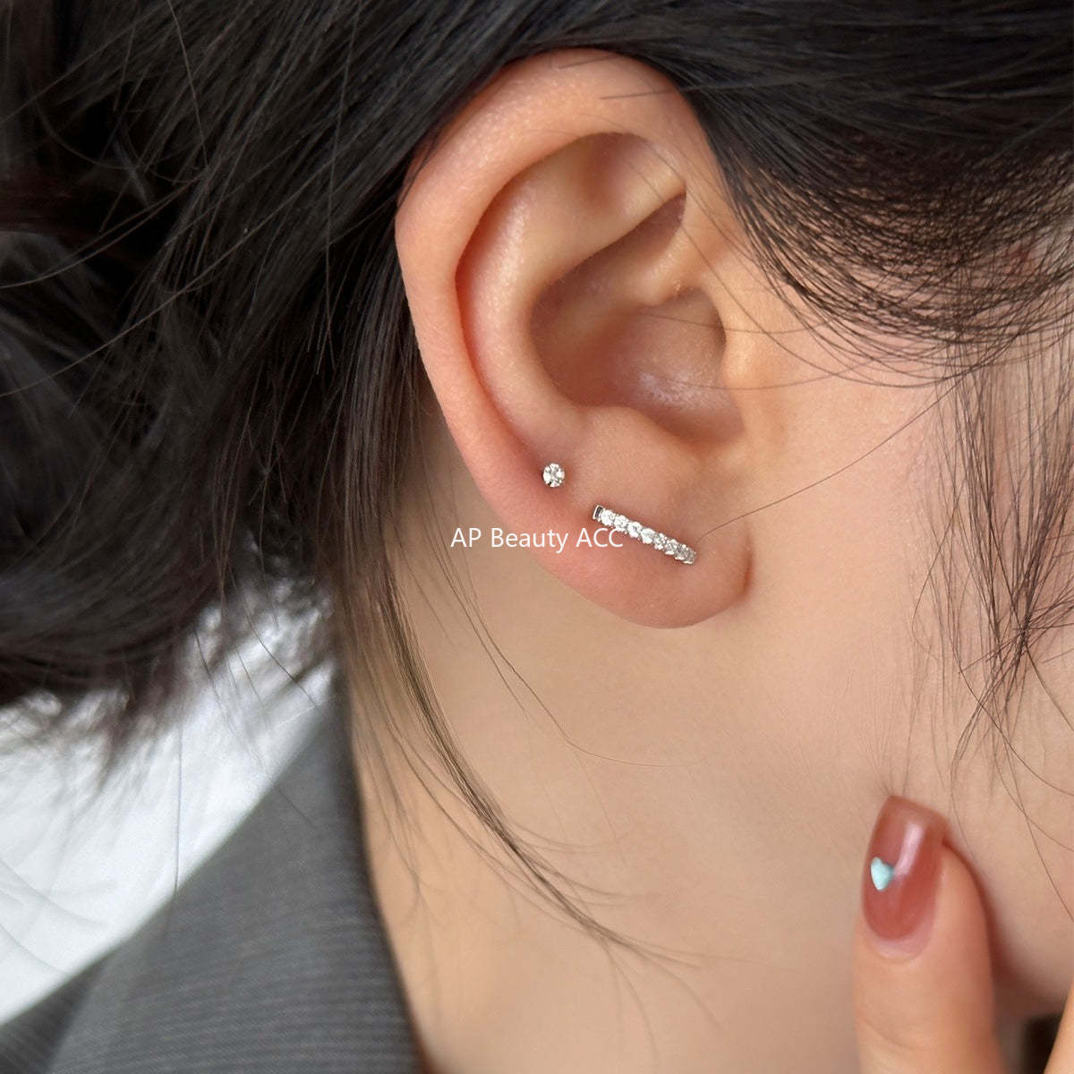 A관 - 999 실버 라인 큐빅 후크형 귀걸이 [EH-2203.EB] 25.12-2